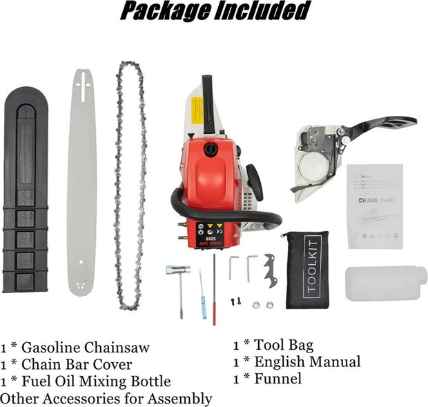 Gasaangedreven kettingzaag - boomzaag benzine - boom zaag - 2-takt, 52cc Luchtgekoelde Benzinemotor - 56 cm