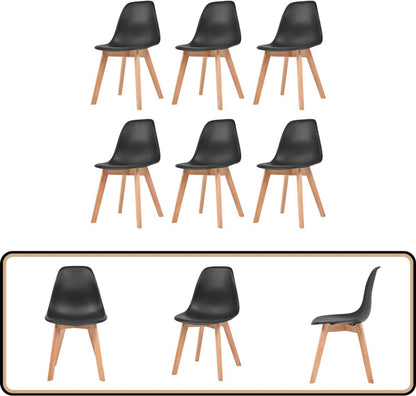 Eetkamerstoelen - Kunststof Zwart - 6 Stuks Eetkamerstoelen - Zwarte Stoelen - Plastic Stoelen - Hout Poten - Comfortabele Stoelen - Zwart