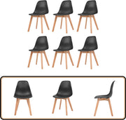 Eetkamerstoelen - Kunststof Zwart - 6 Stuks Eetkamerstoelen - Zwarte Stoelen - Plastic Stoelen - Hout Poten - Comfortabele Stoelen - Zwart