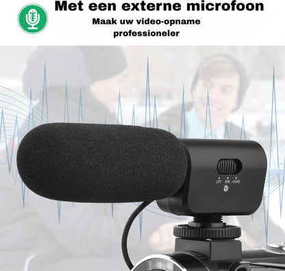 4K Ultra HD - Handycam Camcorder - 2 in 1 Set met Externe Microfoon - 42 Megapixels - HD digitale camera 18X Digitale Zoom - 3,0 inch Scherm met Flitser - Inclusief 2 Batterijen en Afstandsbediening - met 3 partners Auronic Statief