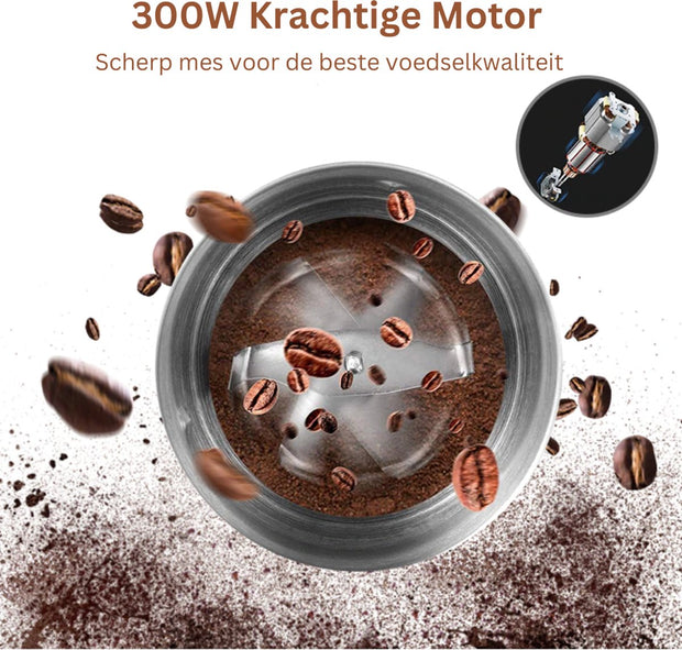 Hakmolen Electrisch -  2-in-1 - Nat en droog - Gehaktmolen - Vleesmolen - Food Processor - Keukenmixer - Elektrisch - 300W  - Roestvrijstalen Behuizing en Maalbladen - Grijs