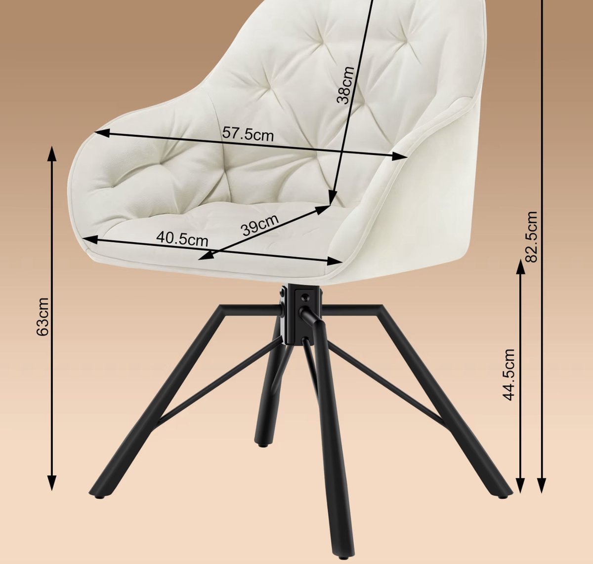 Eetkamerstoel - Set van 2 stoelen - Fluweel eetkamer stoel - Eettafel stoel - Fauteuil - Draaibaar - Velvet - Metalen poot - Wit/Cream