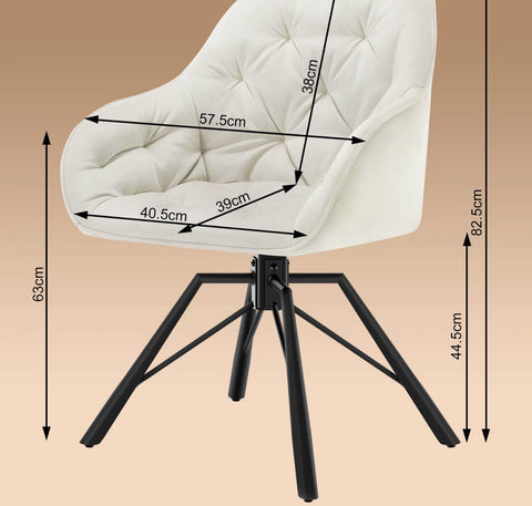 Eetkamerstoel - Set van 2 stoelen - Fluweel eetkamer stoel - Eettafel stoel - Fauteuil - Draaibaar - Velvet - Metalen poot - Wit/Cream