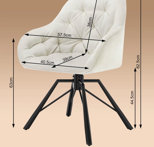 Eetkamerstoel - Set van 2 stoelen - Fluweel eetkamer stoel - Eettafel stoel - Fauteuil - Draaibaar - Velvet - Metalen poot - Wit/Cream