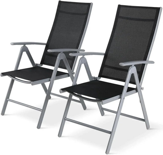Tuinstoel Set van 2 – Zwarte Verstelbare Tuinstoelen – Stapelbare en Comfortabele Stoelen voor Tuin - Balkon of Terras