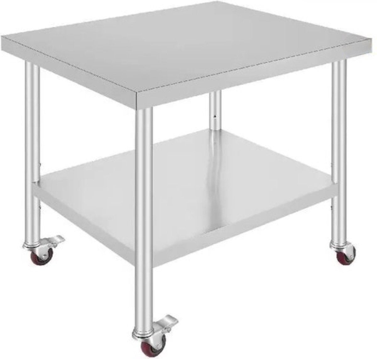 Zilveren Commerciële Keuken Werktafel - RVS - 95x61 cm - Verrijdbaar