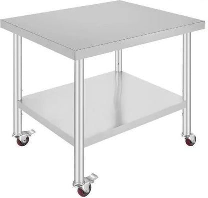 Zilveren Commerciële Keuken Werktafel - RVS - 95x61 cm - Verrijdbaar