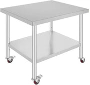 Zilveren Commerciële Keuken Werktafel - RVS - 95x61 cm - Verrijdbaar