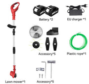 Grastrimmer - Elektrische Grastrimmer - Grasmaaier - Met Handvat - Met Beveiliging - In Lengte Verstelbaar - Inclusief: 2x Accu, 1x Oplader, Accessoires - 36000R/pm -