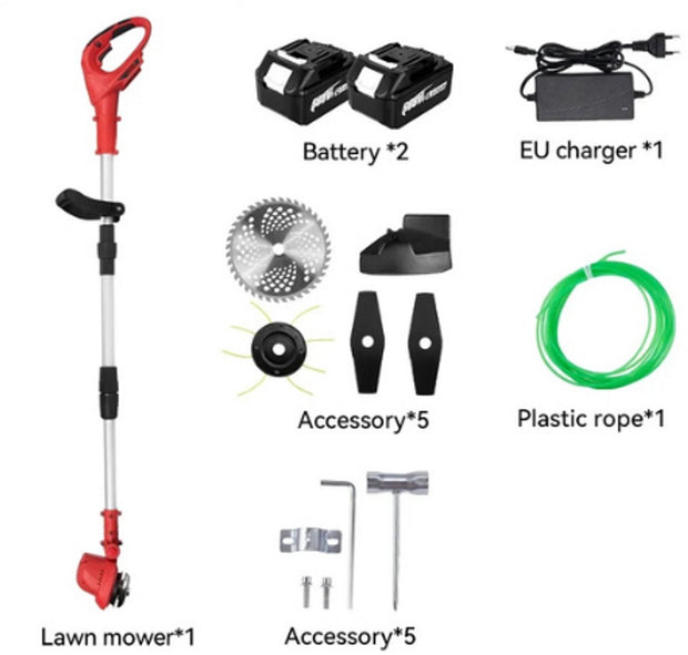 Grastrimmer - Elektrische Grastrimmer - Grasmaaier - Met Handvat - Met Beveiliging - In Lengte Verstelbaar - Inclusief: 2x Accu, 1x Oplader, Accessoires - 36000R/pm -