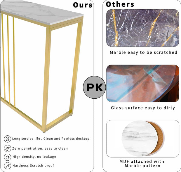 Luxe sidetable - Muurtafel - Wandtafel - Bijzettafel - Console tafel - Wandbureau - Kaptafel - Bartafel - Zwart marmer blad - Goud frame - 100 x 300 x 78.5cm