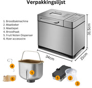 Broodmachine - Broodbakmachine - Brood Maker Machine - Brood Maker - Keukenmachine - Automatische broodbakmachine - 650W - Zilver - 1000g