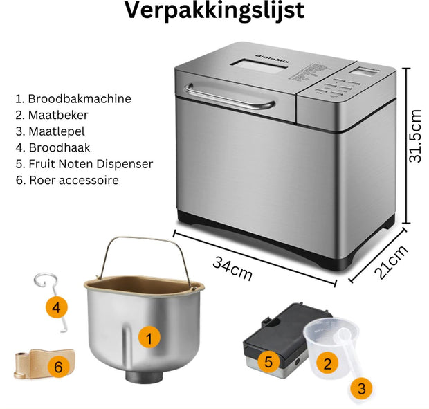 Broodmachine - Broodbakmachine - Brood Maker Machine - Brood Maker - Keukenmachine - Automatische broodbakmachine - 650W - Zilver - 1000g