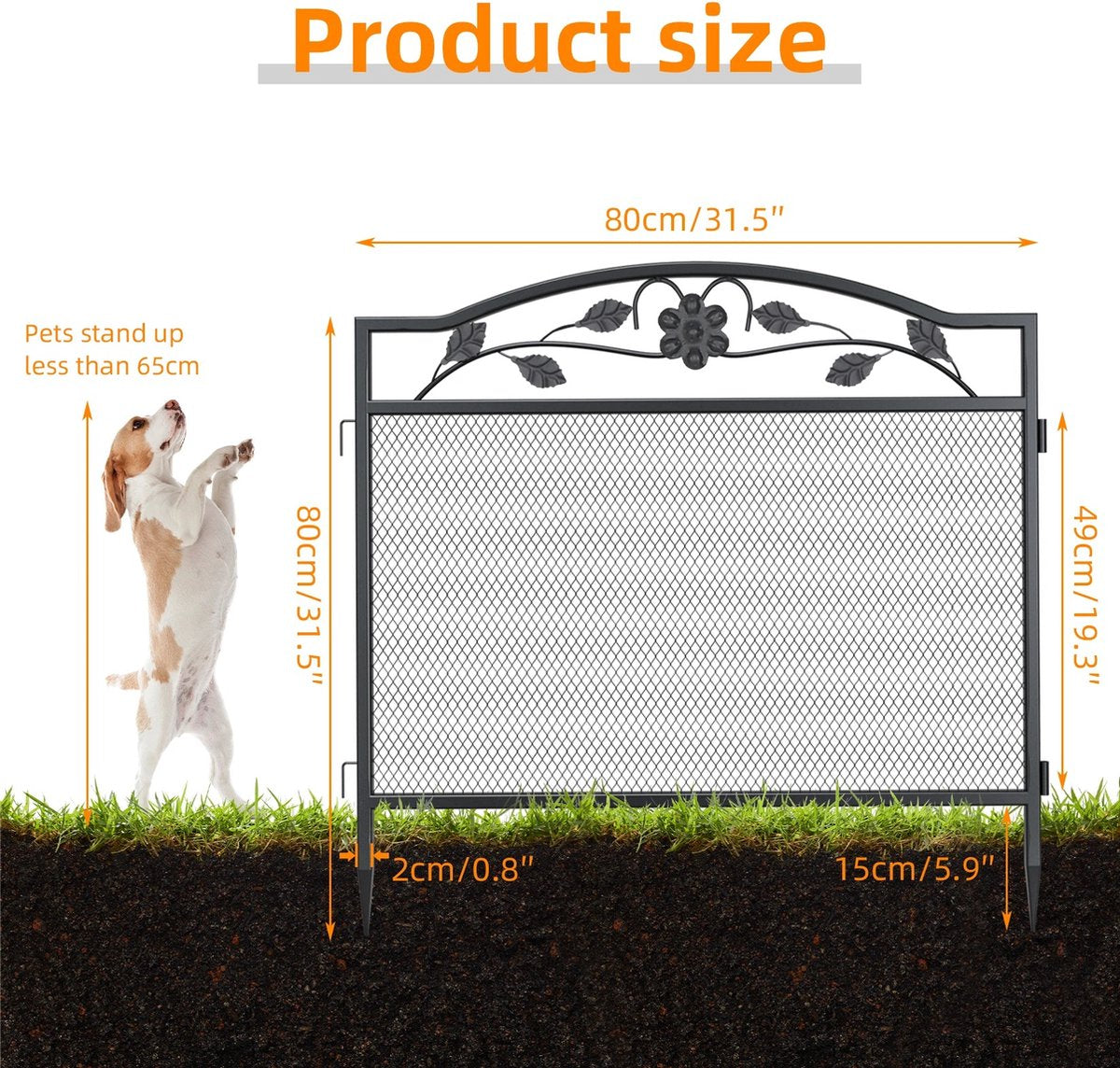 5 Panel Decorative Garden Pathway Fence - Black Metal Garden Dog Animal Barrier Border Outdoor