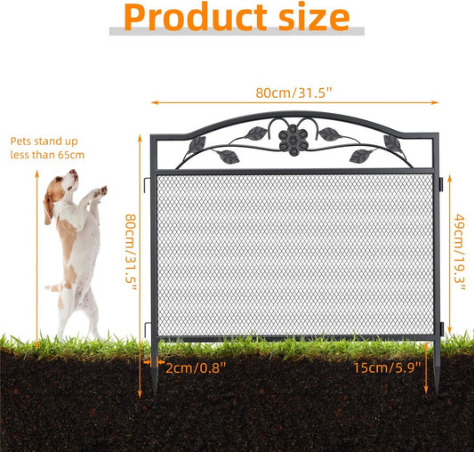 5 Panelen Decoratieve Tuin Toegangspad Hek - Zwart Metalen Tuin Hond Dier Barrière Grens Buiten