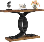 Console Tafel - Dressoirtafel met Geometrische Metalen Poten - Industrieel - Bijzettafel - Hout en Metaal - Zwart en Bruin - 30 x 100 x 80 cm
