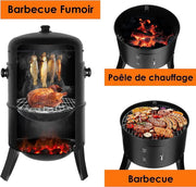 Bbq Roker - Oven - Houtskool Roker - 3 Niveaus - Inclusief Thermometer - Voor Buiten Barbecue - Zwart - 3 in 1