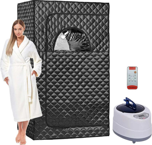 Draagbare Stoomsauna - Stoomkamer - Sauna Tent - Sauna Cabine - Met Afstandsbediening - Full Body - Ontgifting - Ontspanning - 2 L Stoomgenerator - Zwart - 100 x 78 x 172 cm.