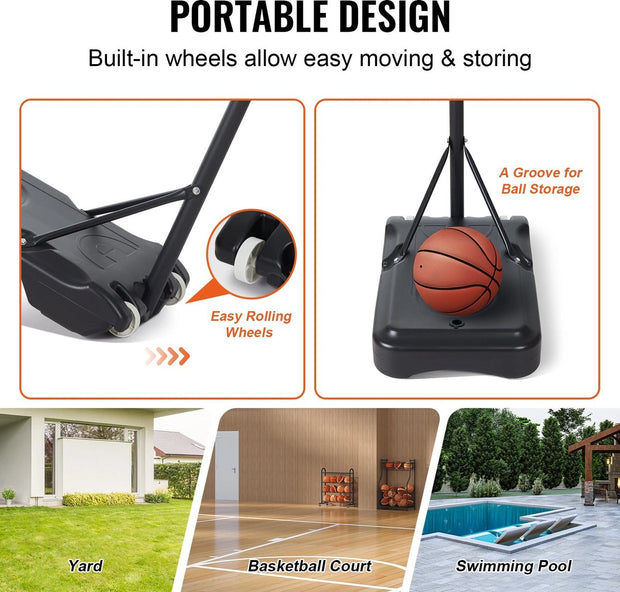 Adjustable Basketball Pole - Basketball Hoop - For Outdoors - 1.2 to 3 meters high