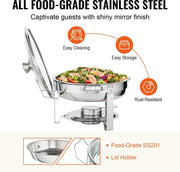 Chafing Dish Rolltop - Bain Marie Warming Dish - Buffet Warmer - Round - Glass Lid - 3.5 L - Pack of 2