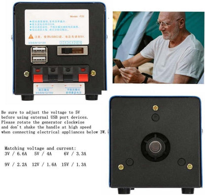 2000 RPM Crank Generator - Portable Hand Crank Generator - USB Rechargeable - Survival Training Supplies