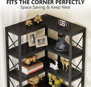 Boekenkast - Hoek Boekenkast met 7 Planken - Industrieel Grote Hoekplank - Spaanplaat - Zwart - 60 x 60 x 200 cm