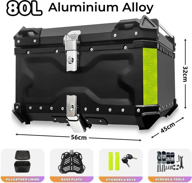 80L Aluminium Motorfiets Topkoffer - Black - Robuuste Opbergruimte voor Helm en Accessoires