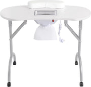 Manicure Tafel - Nageltafel Met Afzuiging - Opvouwbaar - Op Wielen - 90x40 cm - Wit - Inclusief Stofzakken en Draagtas - Nagel Stofafzuigers