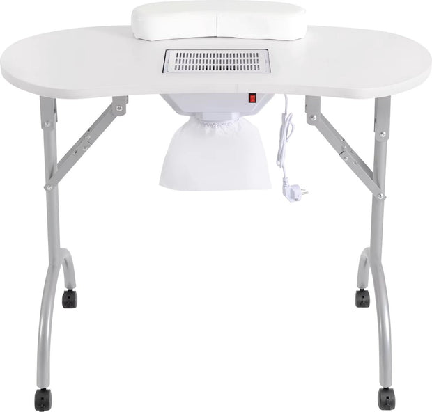 Manicure Tafel - Nageltafel Met Afzuiging - Opvouwbaar - Op Wielen - 90x40 cm - Wit - Inclusief Stofzakken en Draagtas - Nagel Stofafzuigers