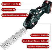 Heggenschaar - Heggentrimmer - Snoeischaar - Elektrische Heggenschaar - Accu Heggenschaar - 2 in 1 - Struikschaarblad - Grasschaarblad - Verwisselbare Messen - Tuingereedschap - Krachtig - Langdurige Accu - 2 Accu's - Accu Oplader