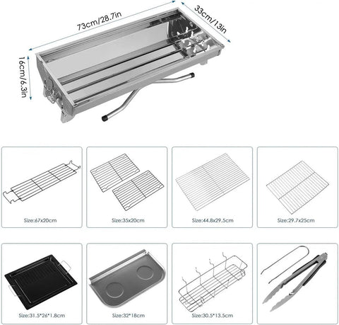 Bbq Houtskool – Houtskoolbarbecues - Opvouwbaar - RVS - 73 x 33 x 72 cm - Inclusief BBQ-gereedschap - Draagbaar