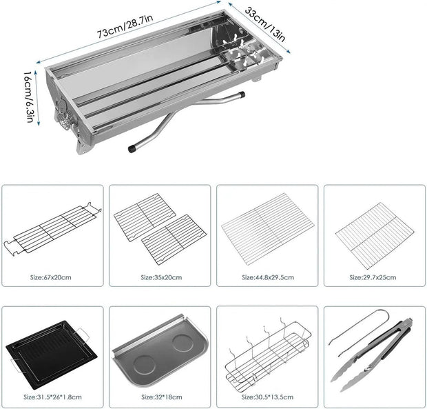 Bbq Houtskool – Houtskoolbarbecues - Opvouwbaar - RVS - 73 x 33 x 72 cm - Inclusief BBQ-gereedschap - Draagbaar
