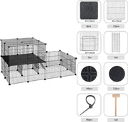 Huisdierkooi - Huisdierhok - Verstelbaar en Opvouwbaar - 2 Verdiepingen - Zwart - 140x70x70cm - Konijn - Hond - Kennel