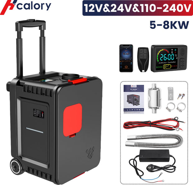 Trolley Standkachel - 12V/24V & 110-220V 5-8KW - Bluetooth App Bediening - Zwarf