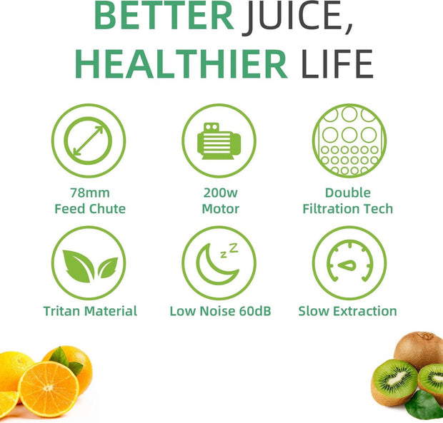 Slowjuicer - Sapcentrifuge voor Fruit en Groente - 500 ml - 200W - Koude Pers Juicer - Zwart
