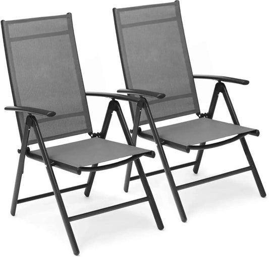 Tuinstoel - Tuinstoelen Verstelbaar -  Tuinstoelen Stapelbaar - Robuuste - Duurzame - Opvouwbare Stoel met Hoge Rugleuning - voor Buiten en Binnen in de Tuin en Zwembad Verstelbaar in 7 Standen -Set van 2 - Grijs