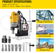 Magneetboormachine - met 6-delige HSS gatenfrezenset - 670 tpm -12000N - 1100W - MD40 - Magneetkracht Magneetboorsysteem