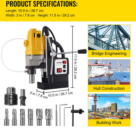 Magneetboormachine - met 6-delige HSS gatenfrezenset - 670 tpm -12000N - 1100W - MD40 - Magneetkracht Magneetboorsysteem