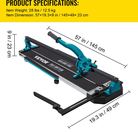 Handmatige Tegelsnijder - 1200mm - Keramische Tegelsnijder van Aluminium - met Enkele Rail - Dubbele Beugels - voor het Snijden van Tegels, keramiek, Porseleinen Tegels