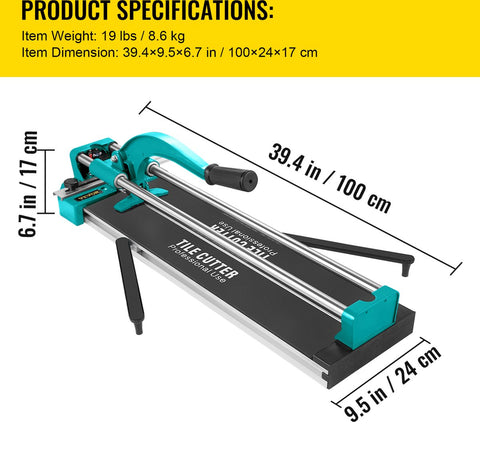Handmatige Tegelsnijder - Keramische Tegelsnijder - met Dubbele Rails en Beugels - Aluminium - 800mm - voor het Snijden van Tegels, keramiek, Porseleinen Tegels - Blauw