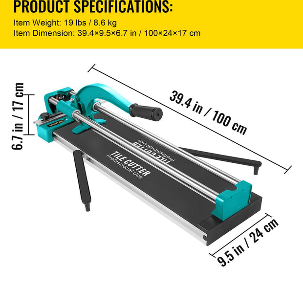Handmatige Tegelsnijder - 800mm - Keramische Tegelsnijder van Aluminium - met Dubbele Rails en Beugels - voor het Snijden van Tegels, keramiek, Porseleinen Tegels
