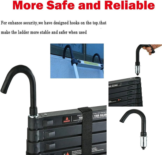 Telescopische Opvouwbare Ladder - 5M Aluminium Verlengladder met Afneembare Haak en Antislipdoppen - Geschikt voor Schilderen, Ramen Wassen, Onderhoud - Werkhoogte 500cm