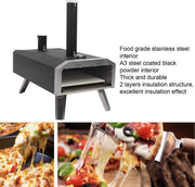 Pizzaoven - Hout gestookte oven - Buiten - Buitenkeuken - Buitenoven - Hout gestookt - RVS - Zwart - 12" pizza's