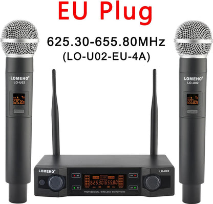 Microphone set of 2 - Karaoke - Children - Adults - Adjustable Frequency - 625.00-655.00MHz - Up to about 30m - Power adapter - Receiver - Receiver - Antennas - Black - LCD screen