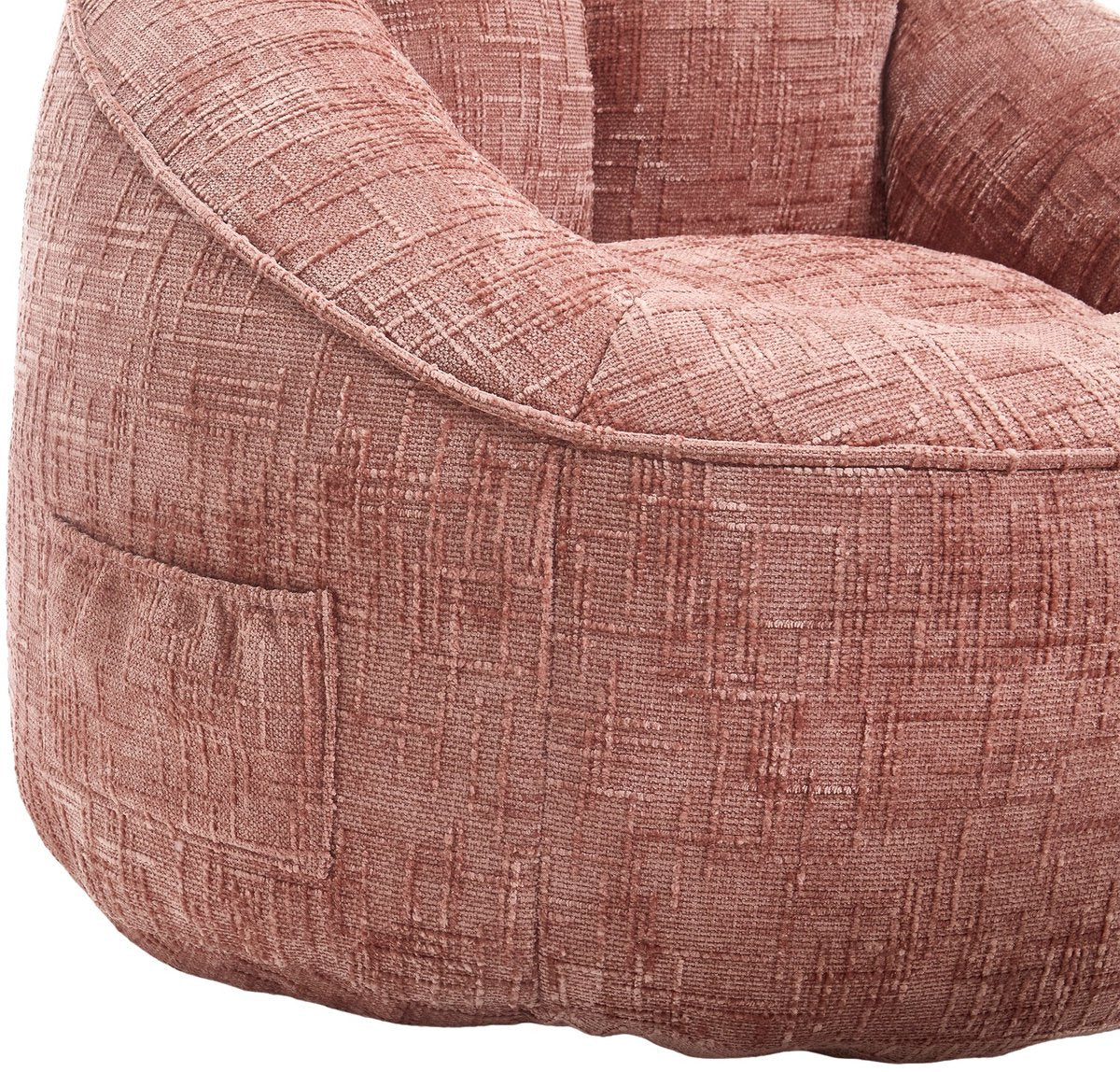 Zitzak Stoel met Voetensteun - Beanbag in Luxe Chenille Stof - Hoge Druk Schuimvulling - Ergonomisch Ontwerp - 89x88x76 cm - Roze