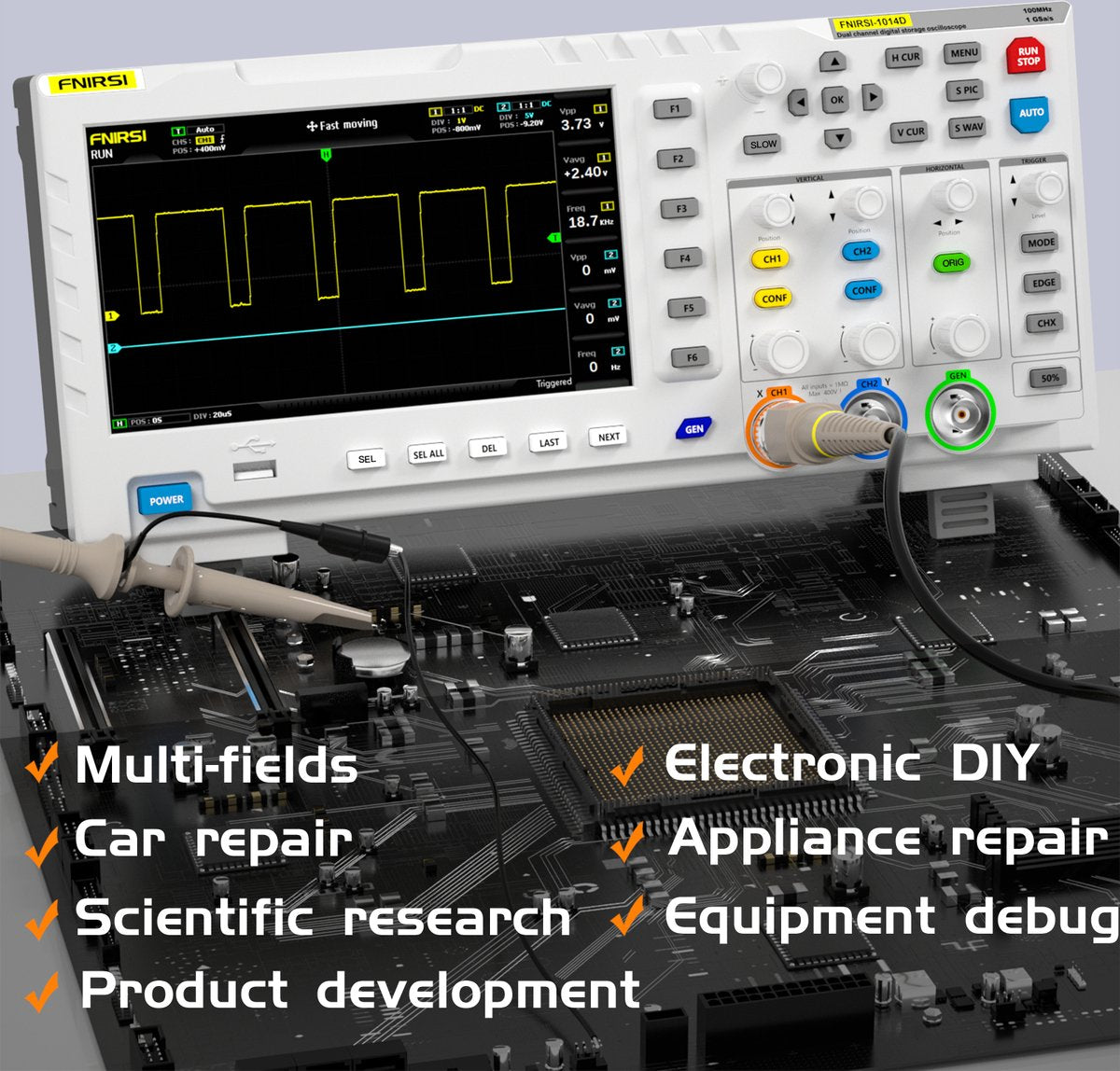Digitale Oscilloscoop - Multimeter - Digitale Multimeter - 2 in 1 - Dual Channel - 100Mhz - 1gsa/S - 2 Ana-log - 50, 000wfm/s - 30KB - Wit - QUORE