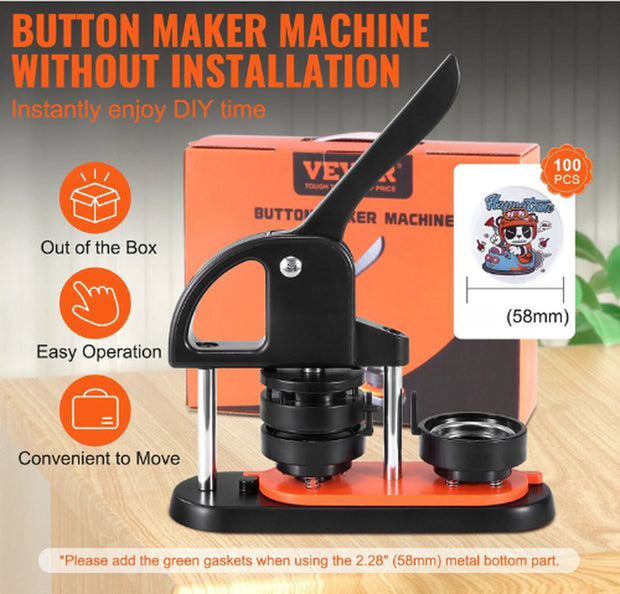 Button Maker B58 - Hoogwaardige Button Machine - Ergonomisch - Eenvoudig Gebruik en Installatie - Incl. 100 Buttons (58mm) en Patronenboek - DIY - Hobby