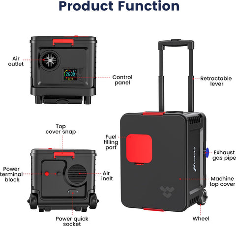 Trolley Standkachel - 12V/24V & 110-220V 5-8KW - Bluetooth App Bediening - Zwarf