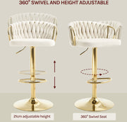 Luxe barkruk - Fluweel Barkruk - Set van 2 - Gevlochten - Hoogte verstelbaar - 360 graden draaibaar - Velvet - Gouden poot - Grijs