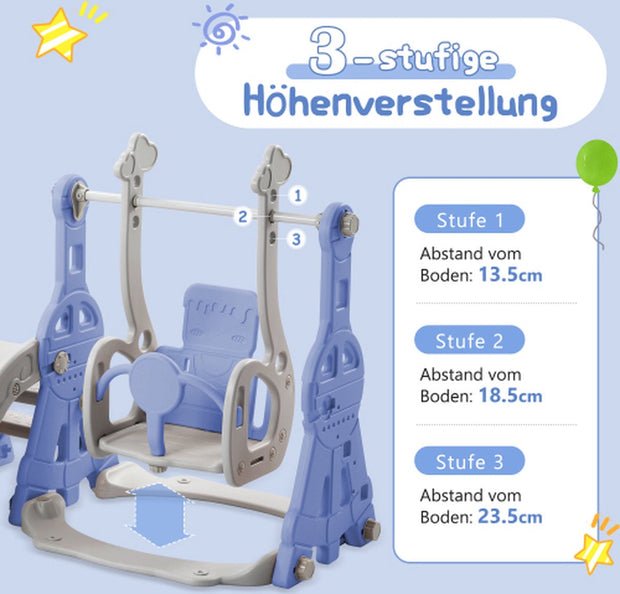 Glijbaan - Binnen en buiten - Baby - 1 jaar tot 3 jaar - BPA-vrij - Speeltoren 4 in 1 - Blauw/Grijs